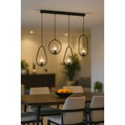 Avizemoda Serra 4'lü Yemek Masası Üstü Şeffaf Camlı Salon Oturma Odası Modern Sarkıt Avize - Siyah