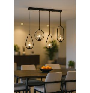 Avizemoda Serra 4'lü Yemek Masası Üstü Şeffaf Camlı Salon Oturma Odası Modern Sarkıt Avize - Siyah