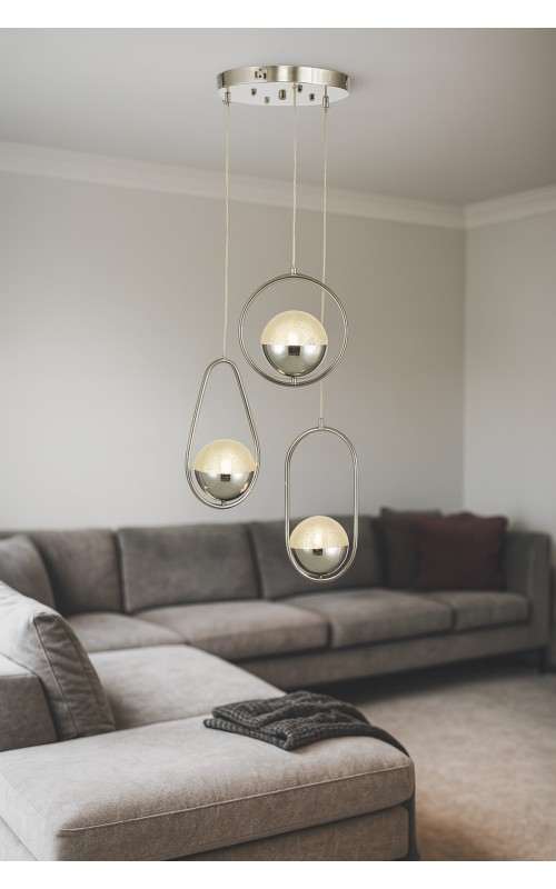 Avizemoda Serra 3'lü Akrilik Toplu Salon Oturma Odası Modern Sarkıt Avize - Krom Kaplama