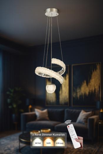 Avizemoda Milly Tekli Dimmer 3 Renk Ledli (Sarı-Beyaz-Gün Işığı) Modern Akrilik Avize -Krom