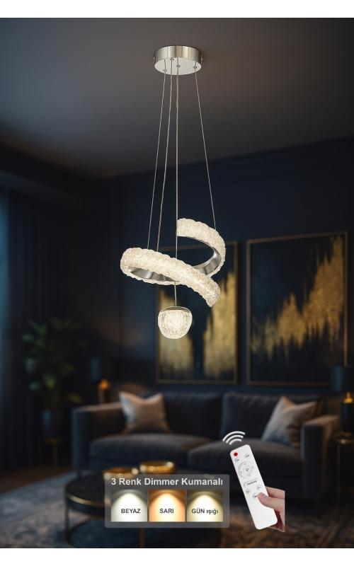 Avizemoda Milly Tekli Dimmer 3 Renk Ledli (Sarı-Beyaz-Gün Işığı) Modern Akrilik Avize -Krom