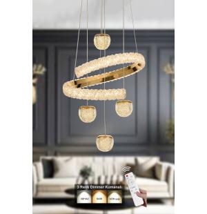 Avizemoda Milly 4'lü Dimmer Kumandalı 3 Renk Ledli (SARI-BEYAZ-GÜN IŞIĞI) Modern Akrilik Avize -gold