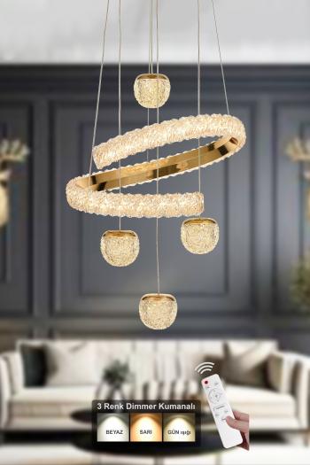 Avizemoda Milly 4'lü Dimmer Kumandalı 3 Renk Ledli (SARI-BEYAZ-GÜN IŞIĞI) Modern Akrilik Avize -gold