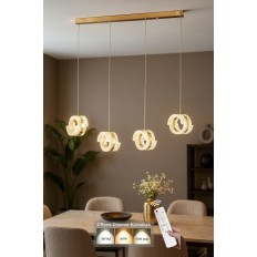 Avizemoda Savona 4 lü Yemek Masası Üstü Dim Kumandalı 3 Renk Ledli (Sarı-Beyaz-Gün Işığı) Akrilik Avize -Gold