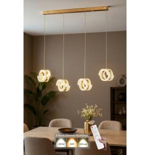 Avizemoda Savona 4 lü Yemek Masası Üstü Dim Kumandalı 3 Renk Ledli (Sarı-Beyaz-Gün Işığı) Akrilik Avize -Gold