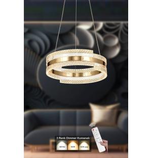 Avizemoda Savona 40 Cm Dimmer Kumandalı 3 Renk Ledli (SARI-BEYAZ-GÜN IŞIĞI) Modern Akrilik Avize -gold
