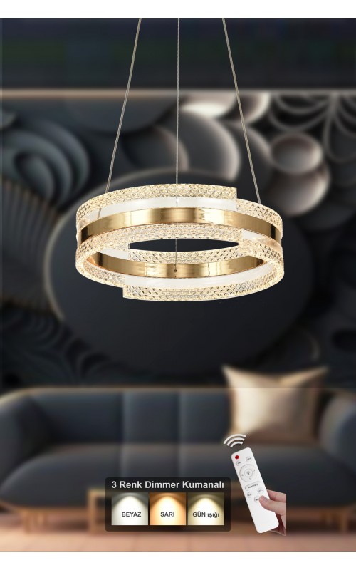 Avizemoda Savona 40 Cm Dimmer Kumandalı 3 Renk Ledli (SARI-BEYAZ-GÜN IŞIĞI) Modern Akrilik Avize -gold