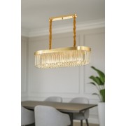 Avizemoda Desina 70x30'luk Kristal Taşlı Lüks Yemek Masası Üstü Avize - GOLD Kaplama