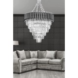 Avizemoda Palmira 60 Cm'lik Kristal Taşlı Lüks Avize 6'lı - (siyah-krom)