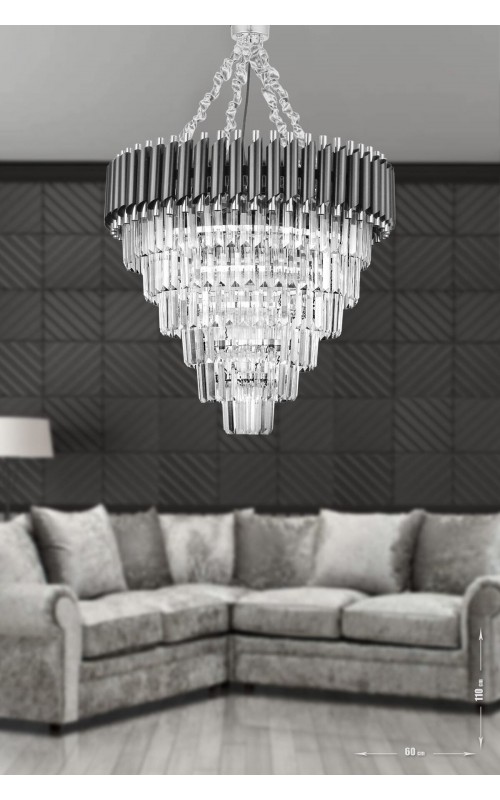Avizemoda Palmira 60 Cm'lik Kristal Taşlı Lüks Avize 6'lı - (siyah-krom)