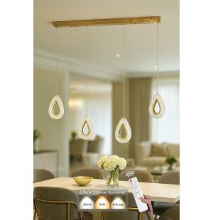 Avizemoda Dali 4'Lü Ledli Dim Kumandalı Modern Yemek Masası Üstü Avize (3 Renk Led; Sarı-Beyaz-Gün ışığı)-GOLD