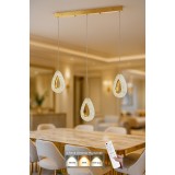 Avizemoda Dali 3'Lü Ledli Dim Kumandalı Modern Yemek Masası Üstü Avize (3 Renk Led; Sarı-Beyaz-Gün ışığı)-GOLD
