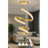 Avizemoda Milly 50+30 cm Dimmer Kumandalı 3 Renk Ledli (Sarı-Beyaz-Gün Işığı) Modern Akrilik Avize -Gold