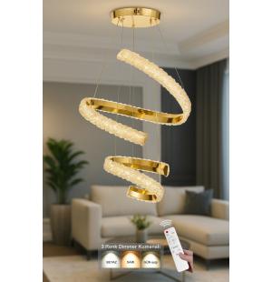 Avizemoda Milly 50+30 cm Dimmer Kumandalı 3 Renk Ledli (Sarı-Beyaz-Gün Işığı) Modern Akrilik Avize -Gold