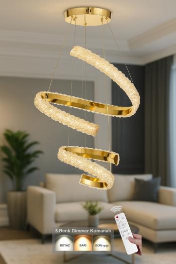 Avizemoda Milly 50+30 cm Dimmer Kumandalı 3 Renk Ledli (Sarı-Beyaz-Gün Işığı) Modern Akrilik Avize -Gold