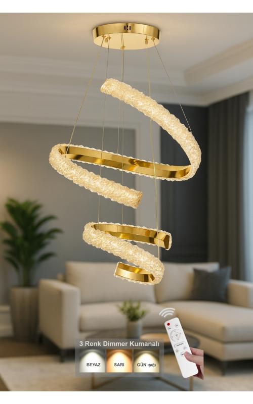 Avizemoda Milly 50+30 cm Dimmer Kumandalı 3 Renk Ledli (Sarı-Beyaz-Gün Işığı) Modern Akrilik Avize -Gold