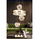 Avizemoda Savona 3 Lü Dimmer Kumandalı 3 Renk Ledli (SARI-BEYAZ-GÜN IŞIĞI) Modern Akrilik Avize -gold