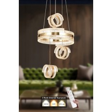 Avizemoda Savona 3 Lü Dimmer Kumandalı 3 Renk Ledli (SARI-BEYAZ-GÜN IŞIĞI) Modern Akrilik Avize -gold