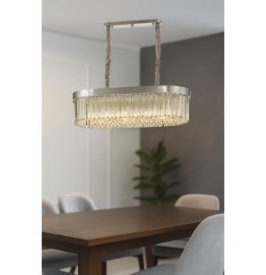 Avizemoda Desina 70x30'luk Kristal Taşlı Lüks Yemek Masası Üstü Avize - KROM Kaplama