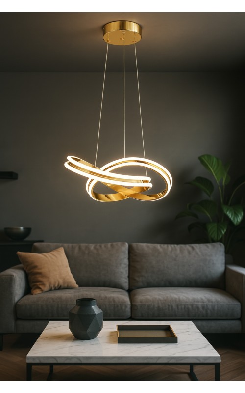 Avizemoda Atom 40 cm Dimmer Kumandalı 3 Renk Ledli (Sarı-Beyaz-Gün Işığı) Modern Sarkıt Avize - Gold