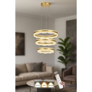 Avizemoda Estilo 3 Katlı Dim Kumandalı 3 Renk Ledli (Sarı-Beyaz-Gün Işığı) Modern Akrilik Avize - Sarı Yaldız