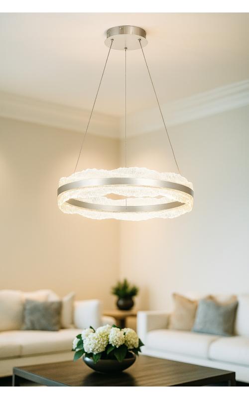 Avizemoda Toledo 60 cm Dim Kumandalı 3 Renk Ledli (Sarı-Beyaz-Gün Işığı) Modern Akrilik Avize - Silver