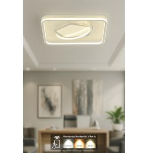 Avizemoda Pirlo Kare 50x50 Cm 3 Renk Ledli (SARI-BEYAZ-GÜN IŞIĞI) Kumandalı Modern Akrilik Plafonyer Armatür