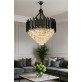 Avizemoda Sima 60 Cm'lik Kristal Cam Taşlı Lüks Avize - (Siyah Renk)