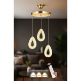 Avizemoda Dali 3'Lü Ledli Dim Kumandalı Modern Akrilik Sarkıt Avize (3 Renk Led; Sarı-Beyaz-Gün ışığı) - GOLD