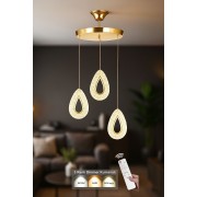 Avizemoda Dali 3'Lü Ledli Dim Kumandalı Modern Akrilik Sarkıt Avize (3 Renk Led; Sarı-Beyaz-Gün ışığı) - GOLD