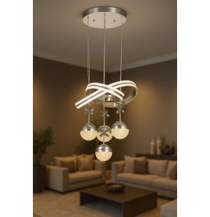 Avizemoda Atom 4'Lü Dimmer Kumandalı 3 Renk Ledli (Sarı-Beyaz-Gün Işığı) Modern Sarkıt Avize - Krom