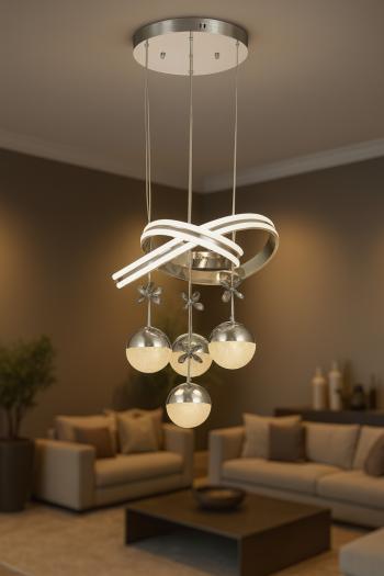 Avizemoda Atom 4'Lü Dimmer Kumandalı 3 Renk Ledli (Sarı-Beyaz-Gün Işığı) Modern Sarkıt Avize - Krom