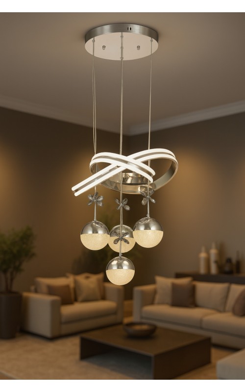 Avizemoda Atom 4'Lü Dimmer Kumandalı 3 Renk Ledli (Sarı-Beyaz-Gün Işığı) Modern Sarkıt Avize - Krom