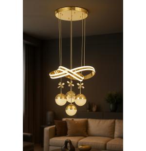 Avizemoda Atom 4'Lü Dimmer Kumandalı 3 Renk Ledli (Sarı-Beyaz-Gün Işığı) Modern Sarkıt Avize - Gold