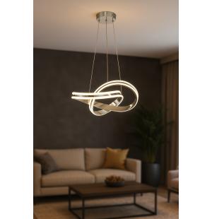 Avizemoda Atom 40 cm Dimmer Kumandalı 3 Renk Ledli (Sarı-Beyaz-Gün Işığı) Modern Sarkıt Avize - Krom