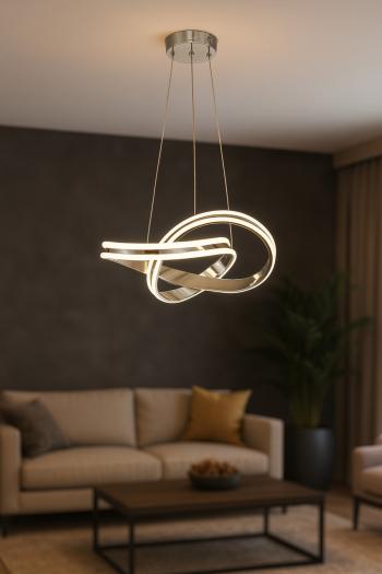 Avizemoda Atom 40 cm Dimmer Kumandalı 3 Renk Ledli (Sarı-Beyaz-Gün Işığı) Modern Sarkıt Avize - Krom