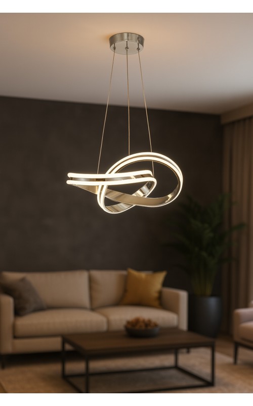 Avizemoda Atom 40 cm Dimmer Kumandalı 3 Renk Ledli (Sarı-Beyaz-Gün Işığı) Modern Sarkıt Avize - Krom