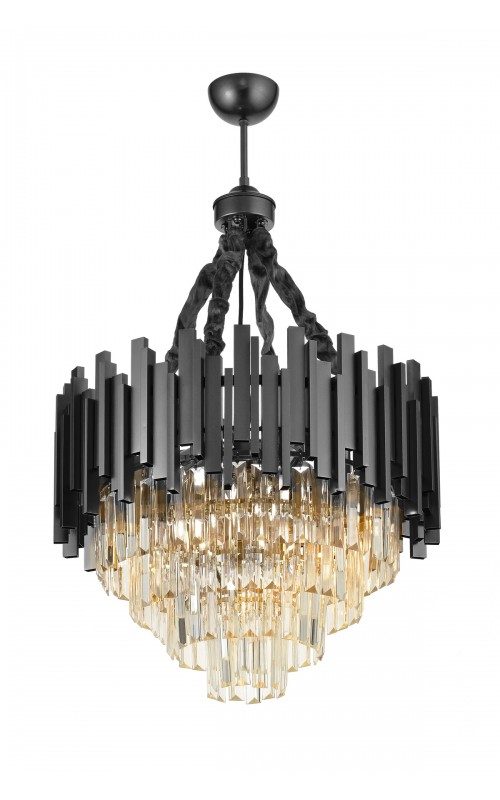 Avizemoda Sima 50 Cm'lik Kristal Cam Taşlı Lüks Avize - (Siyah Renk)