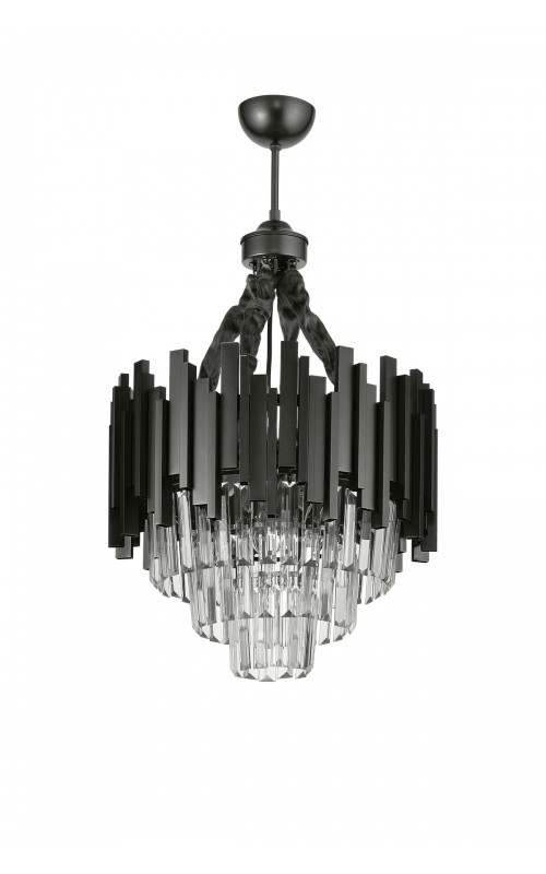 Avizemoda Sima 40 Cm'lik Kristal Cam Taşlı Lüks Avize - (Siyah Renk)