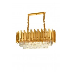 Avizemoda Sima 75x30 Cm'lik Kristal Cam Taşlı Lüks Yemek Masası Üstü Avize - (sarı Yaldız)