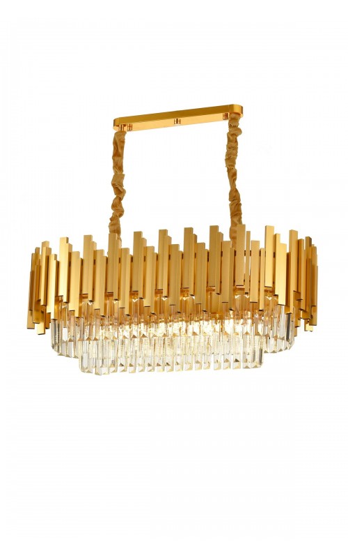 Avizemoda Sima 75x30 Cm'lik Kristal Cam Taşlı Lüks Yemek Masası Üstü Avize - (sarı Yaldız)