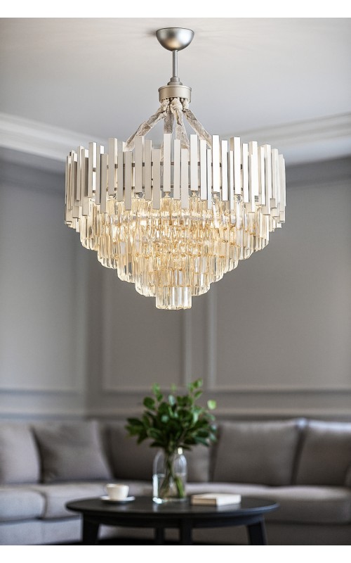 Avizemoda Sima 60 Cm'lik Kristal Cam Taşlı Lüks Avize - (gümüş Yaldız)