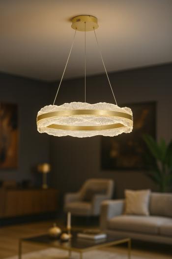 Avizemoda Toledo 60 cm Dim Kumandalı 3 Renk Ledli (Sarı-Beyaz-Gün Işığı) Modern Akrilik Avize -Sarı Yaldız
