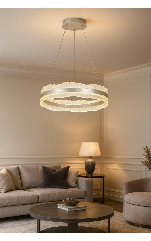 Avizemoda Toledo 50 cm Dim Kumandalı 3 Renk Ledli (Sarı-Beyaz-Gün Işığı) Modern Akrilik Avize -Silver