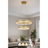 Avizemoda Estilo 2 Katlı Dim Kumandalı 3 Renk Ledli (Sarı-Beyaz-Gün Işığı) Modern Akrilik Avize -Sarı Yaldız