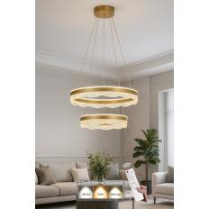 Avizemoda Estilo 2 Katlı Dim Kumandalı 3 Renk Ledli (Sarı-Beyaz-Gün Işığı) Modern Akrilik Avize -Sarı Yaldız