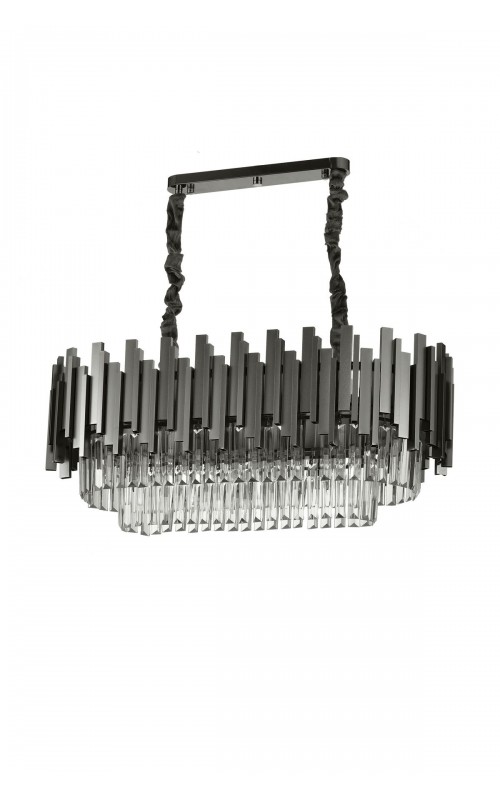 Avizemoda Sima 75x30 Cm'lik Kristal Cam Taşlı Lüks Yemek Masası Üstü Avize - (Siyah Renk)