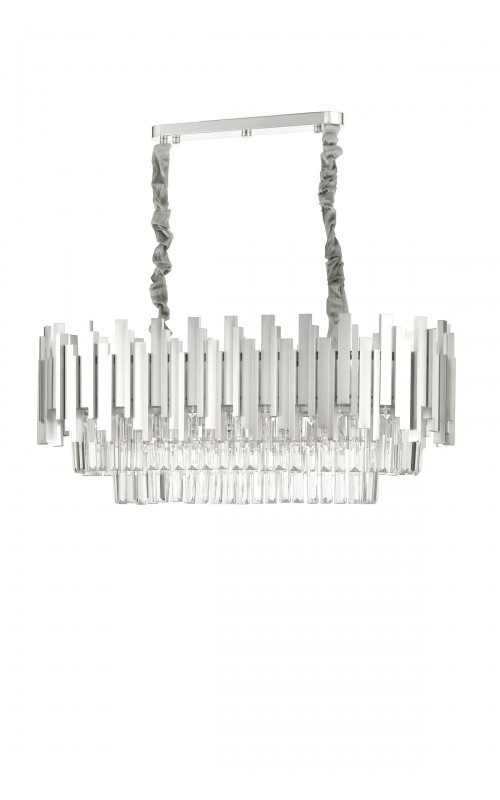 Avizemoda Sima 75x30 Cm'lik Kristal Cam Taşlı Lüks Yemek Masası Üstü Avize - (GÜMÜŞ YALDIZ)