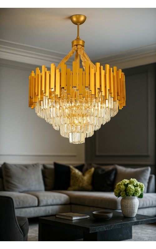 Avizemoda Sima 60 Cm'lik Kristal Cam Taşlı Lüks Avize - (sarı Yaldız)