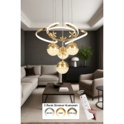 Avizemoda Felin 4'Lü Dimmer Kumandalı 3 Renk Ledli (Sarı-Beyaz-Gün Işığı) Modern Sarkıt Avize - Gold